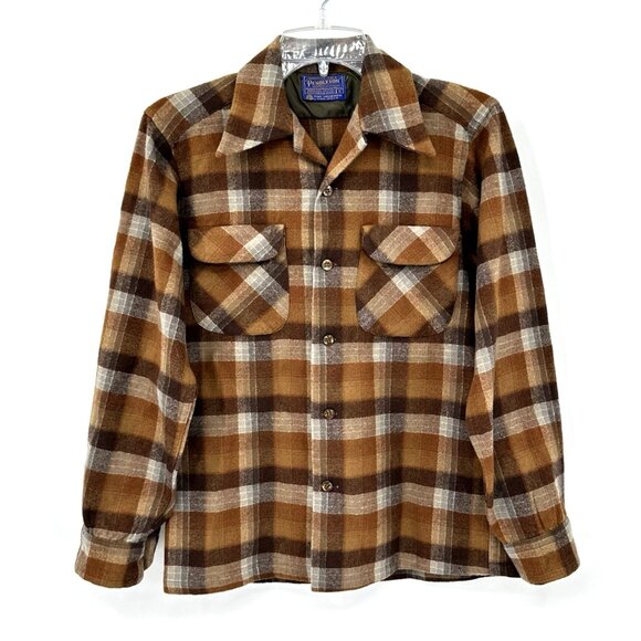 Pendleton Other - vintage 60s PENDLETON BOARD SHIRT plaid 100% wool long sleeve brown XS S